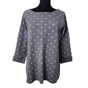 NWT CYNTHIA ROWLEY Knit Heather Gray Polka Dot Crewneck Sweater Top Plus Size 2X
